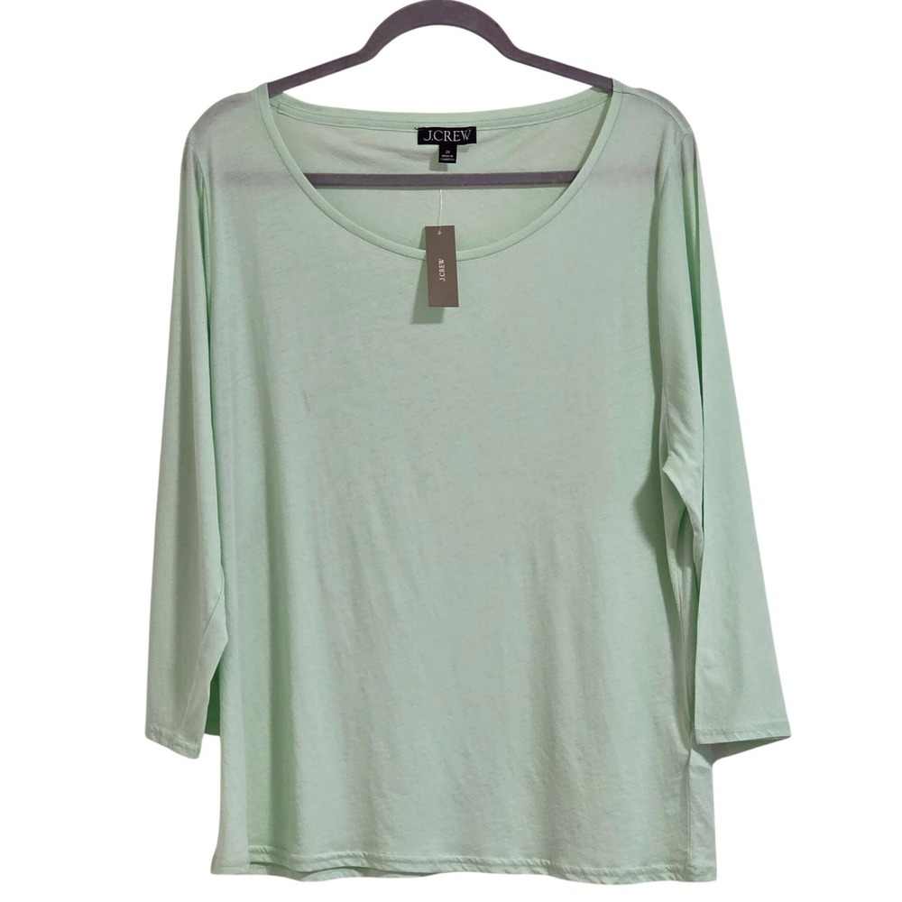 J.Crew Feather Jersey 3/4 Sleeve T-Shirt Women 2X Mint Green Scoop Neck CK253